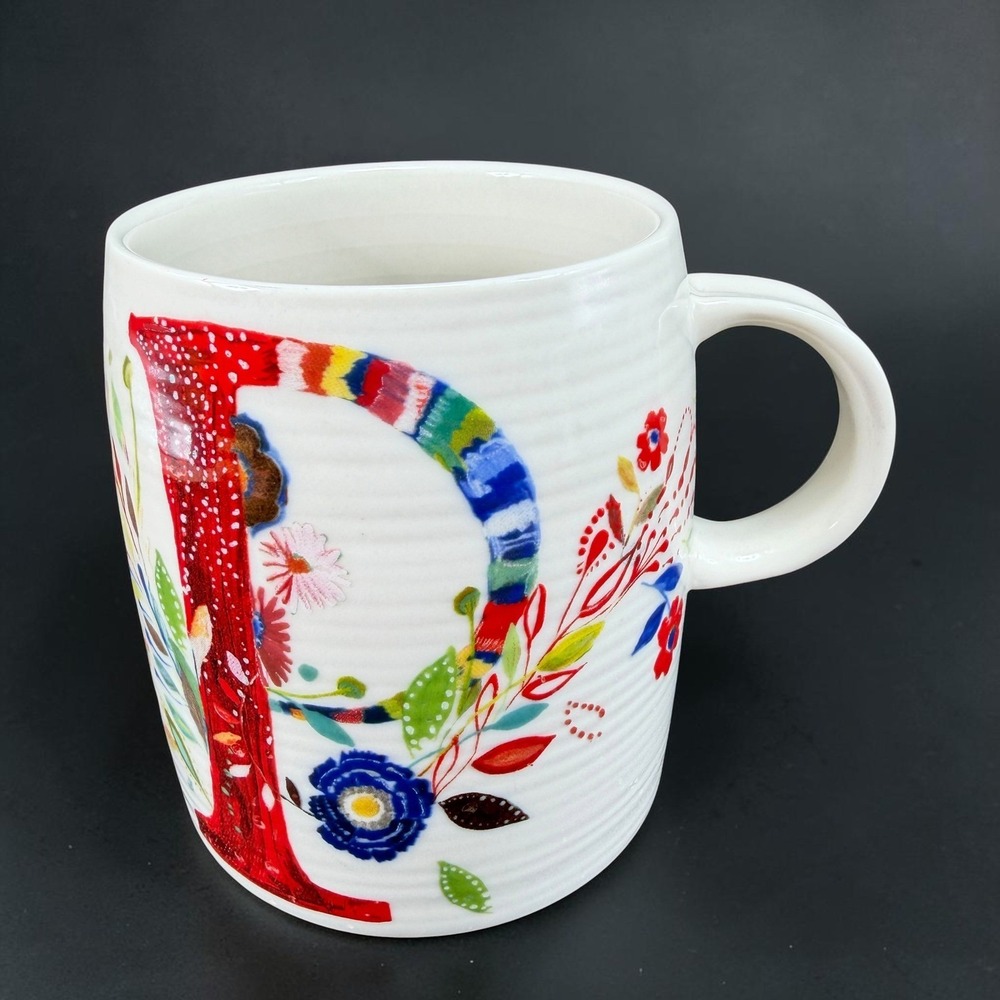 Anthropologie Starla Michelle Halfmann Monogram Initial P Floral Ceramic Mug 4in